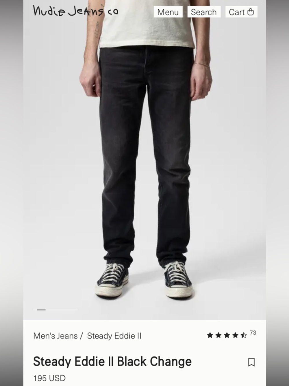 Nudie Jeans Steady Eddie II Black 33W36L TALL